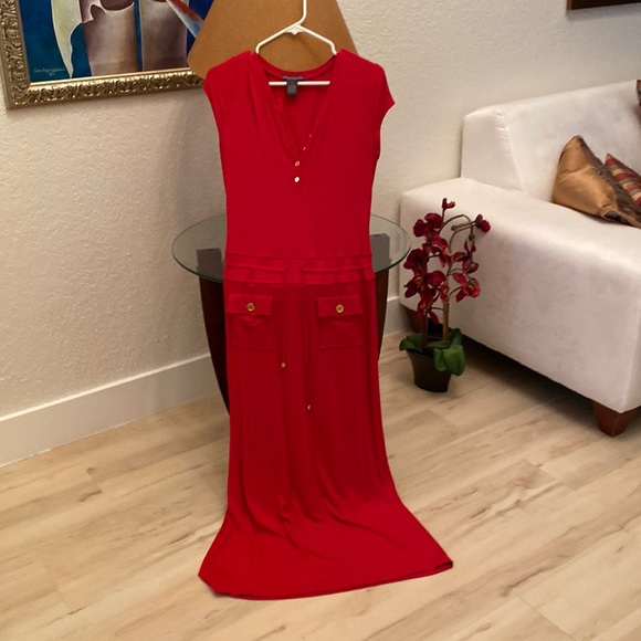 Chesley and Theodore Long rayon spandex dress size 4 red - Picture 1 of 2